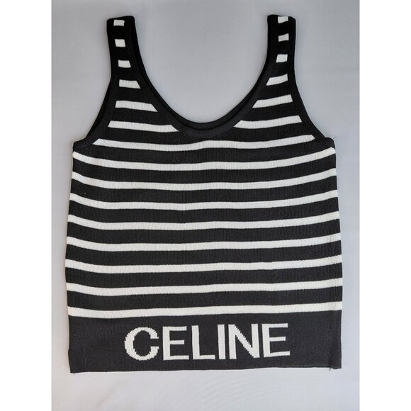 Celine Women's Striped Crop Top Black & White Cotton Blend OS - Picture 1 of 7